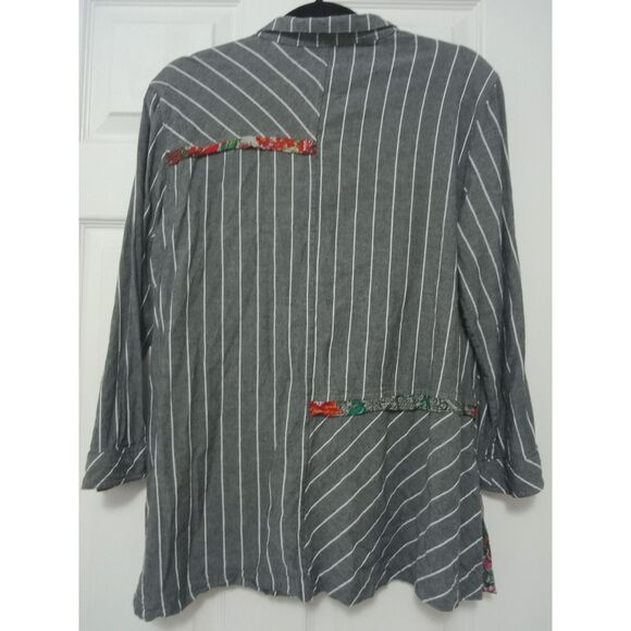 John Mark Boho Patchwork Button Down Shirt L Artsy Lagenlook Cottagecore Striped - Picture 3 of 7